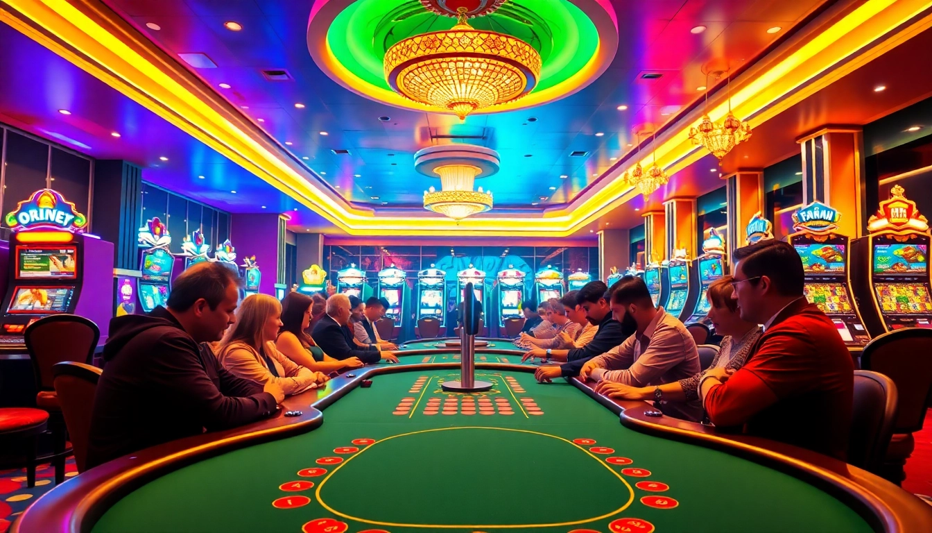 Experience the excitement of gaming at vuabai9 casino with vibrant poker tables and lively atmosphere.