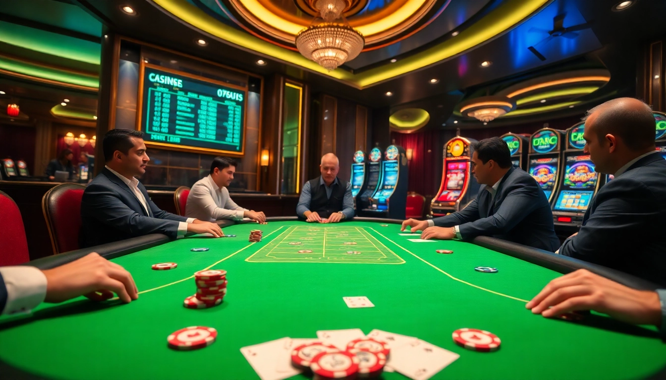Players engaging in high-stakes poker at ta88c casino, showcasing excitement and strategic gameplay.