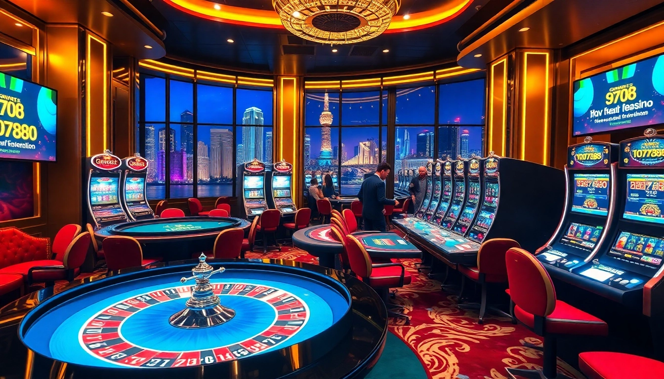 Players enjoying exciting table games and slot machines at https://topxx88.com/ casino, depicting vibrant casino atmosphere.