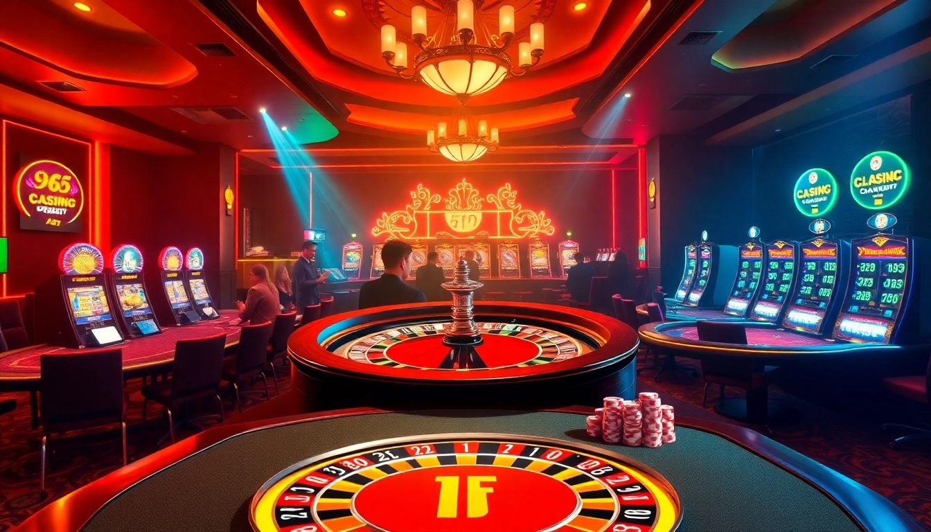Exciting gambling scene showcasing poker tables and a roulette wheel, representing the 789win app experience.