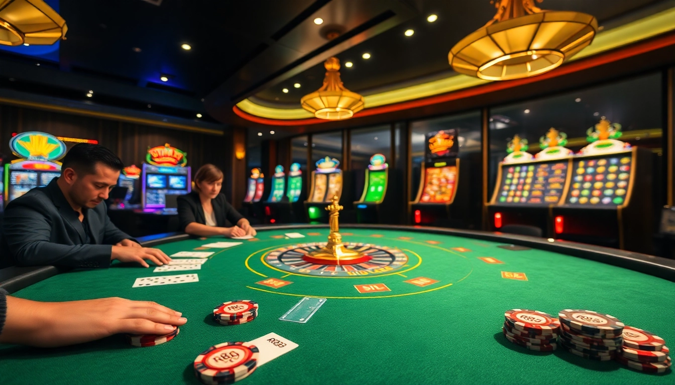 Players strategizing at a poker table while experiencing the excitement of RR88 online gambling.