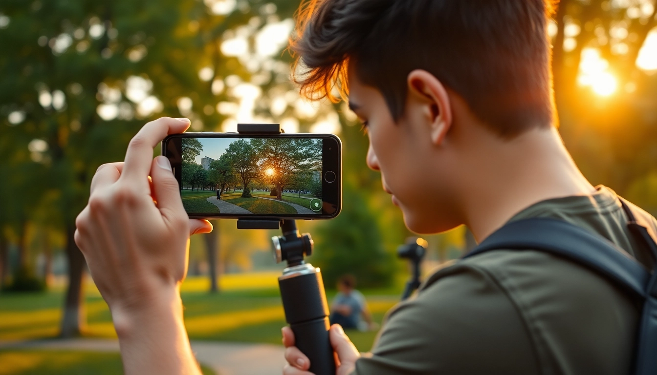 Smartphone-Gimbal in action, capturing stunning outdoor footage during golden hour.