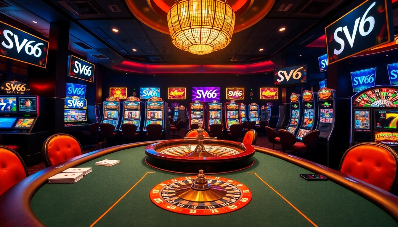 Experience thrilling gameplay at SV66 with an inviting casino atmosphere showcasing poker and roulette.