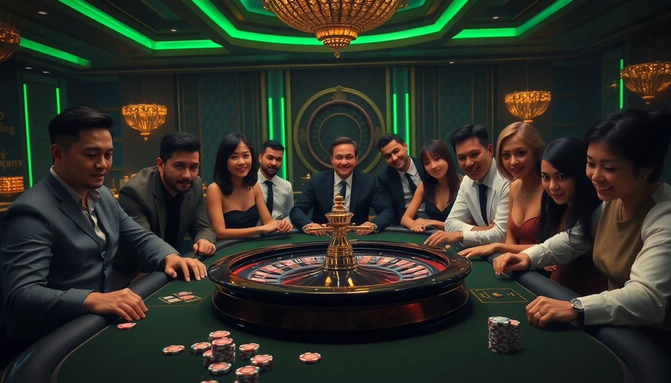 RAJABARONG poker scene with luxurious table and engaged players in a sophisticated casino.