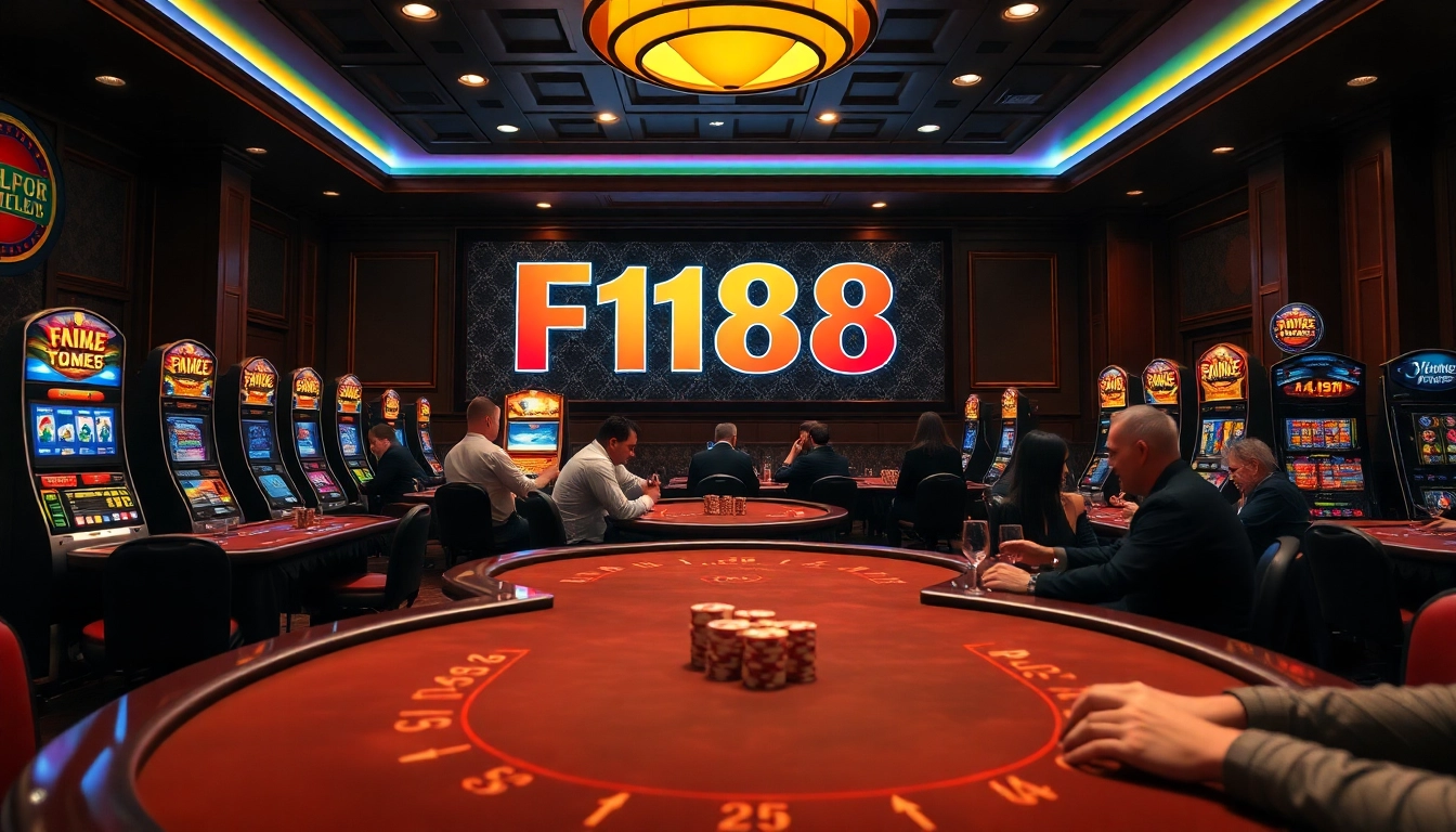 Experience a thrilling gaming ambiance at https://f168.us/ with exciting casino tables and vibrant slot machines.