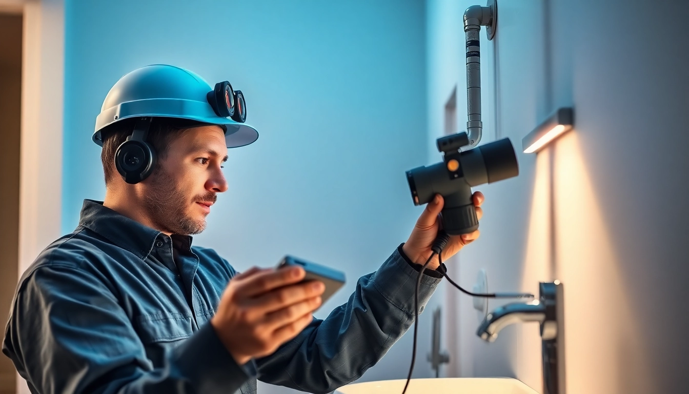 Expert leak detection technician using thermal imaging to locate a water leak.