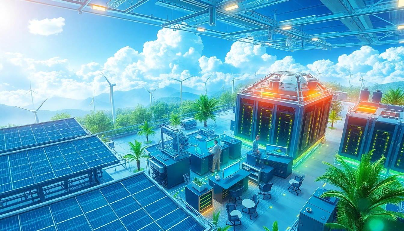 Futuristic cloud mining facility highlighting advanced technology and renewable energy for best cloud mining platforms.
