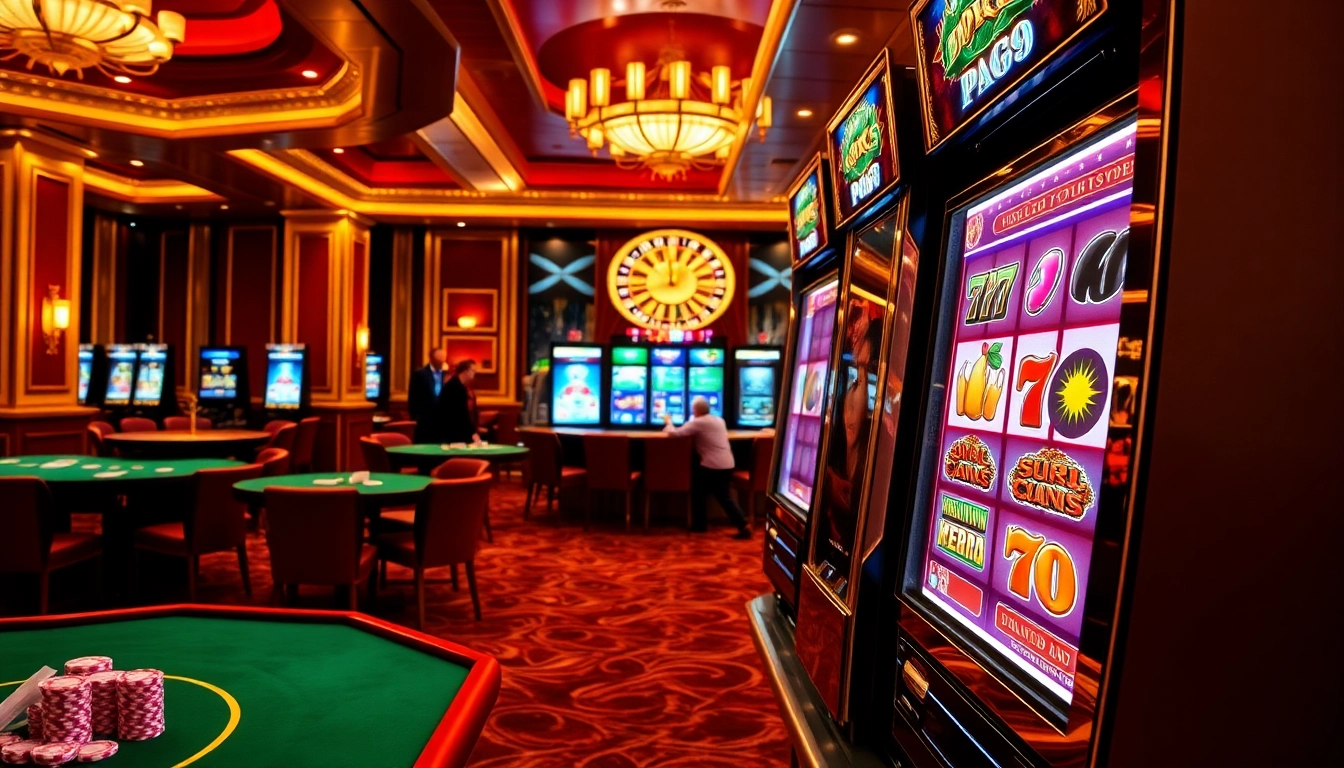 Experience thrilling gameplay at PG99 with vibrant slot machines in a luxurious casino setting.
