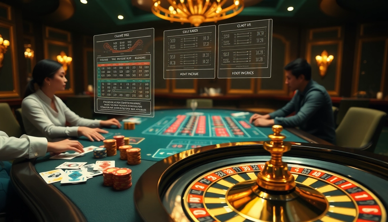 In an exciting moment at DR88, players strategize at a modern casino table filled with vibrant cards and chips.