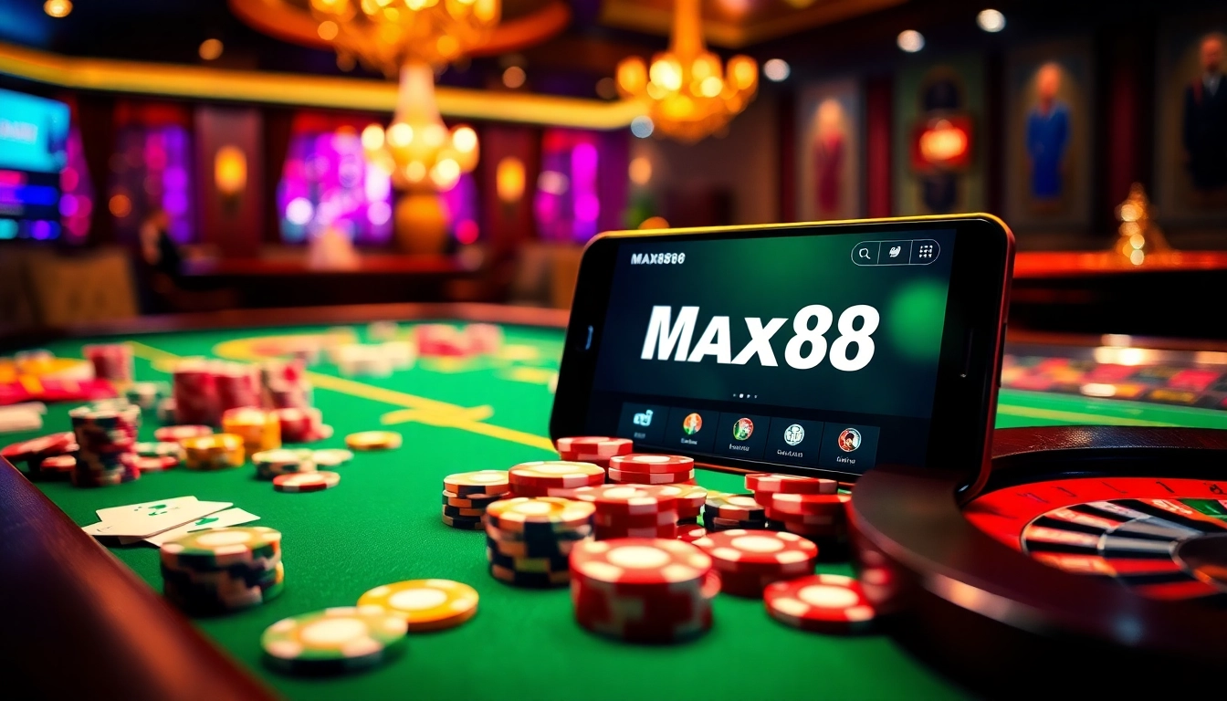 Experience the thrill of online gambling with the max88 vin apk at a vibrant casino table.