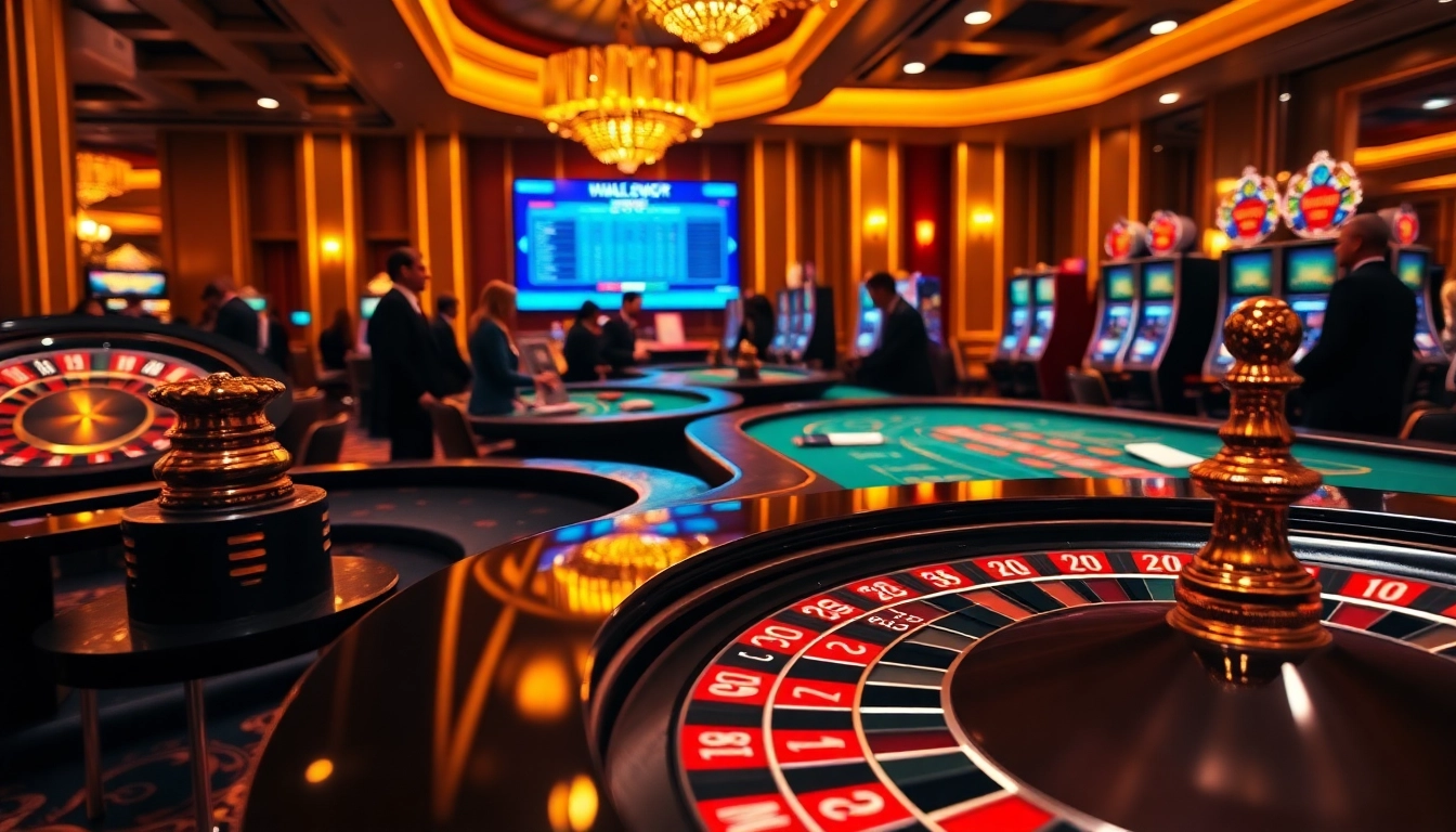 i9bet gamers enjoy high-stakes action at a luxurious casino table setting with roulette and blackjack.