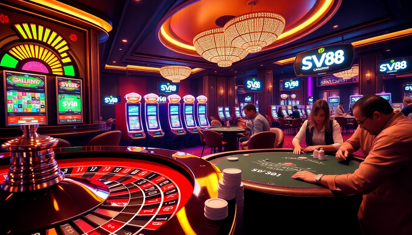 Experience the thrilling atmosphere at SV88 with vibrant casino games and exciting betting opportunities.