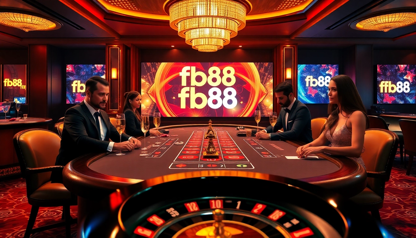 Experience the thrill of fb88 casino with dealers and high-stakes action at a luxurious gaming table.