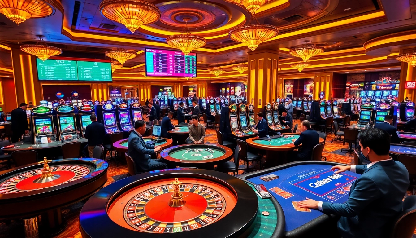 Experience the excitement of high-stakes gaming at GG88COM with vibrant casino tables and slot machines.