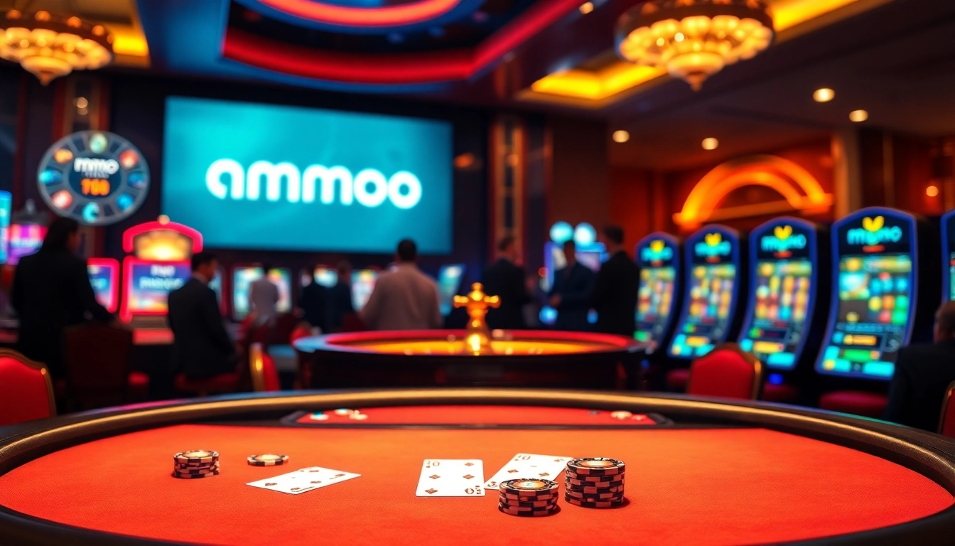 Engaged players experiencing the thrill of mmoo casino with vibrant slot machines and poker tables.