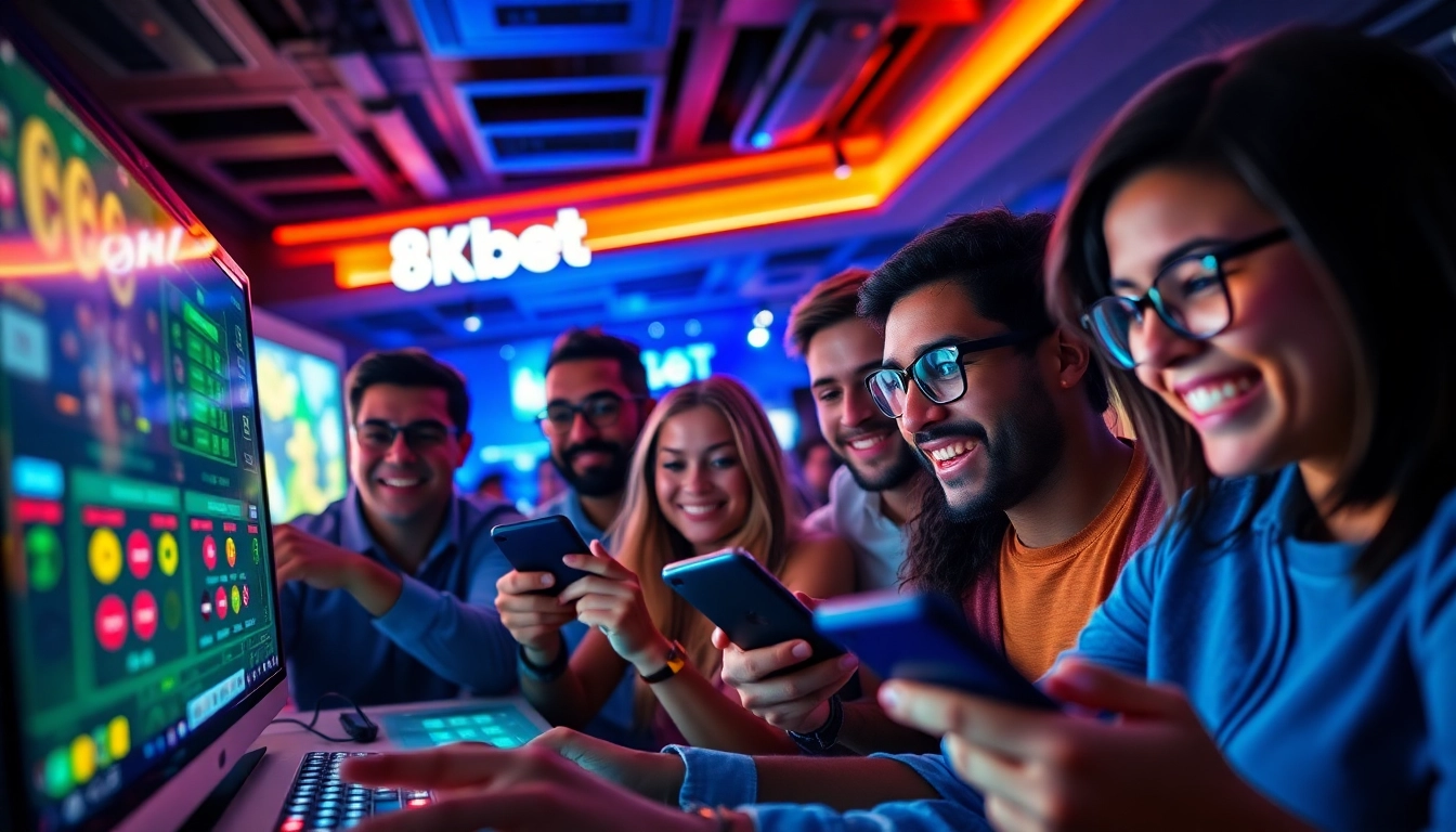 8Kbet online gaming scene featuring diverse users enjoying betting on sports and casino games.