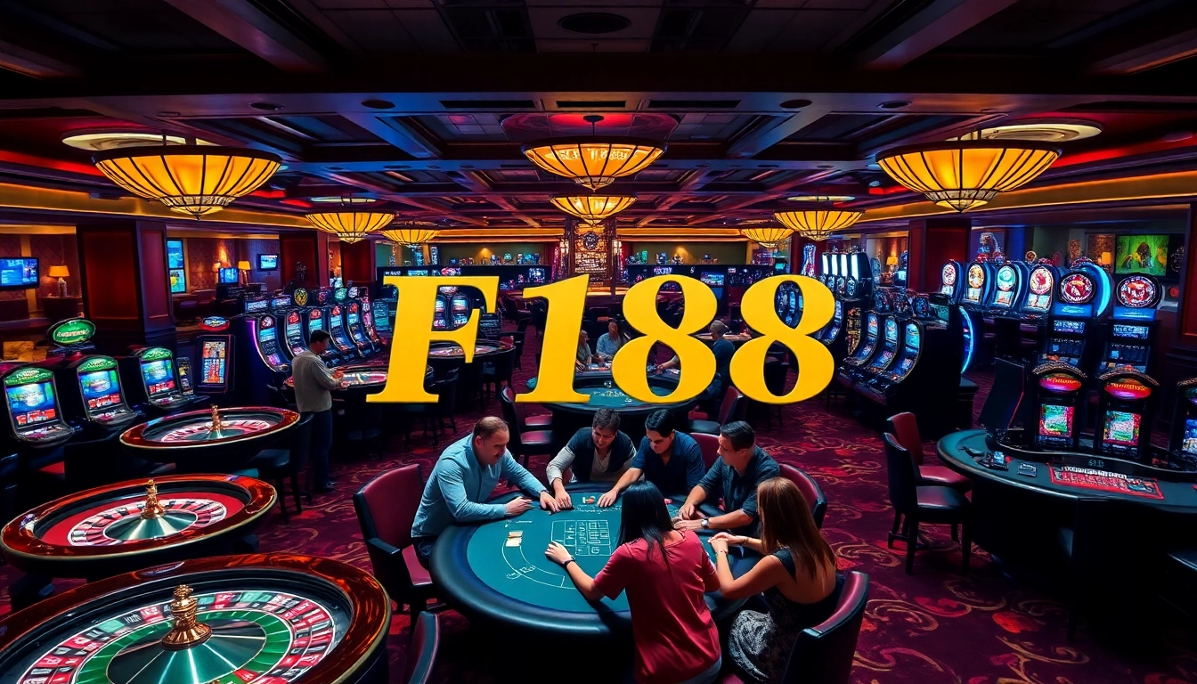 Players enjoying a game at F168 casino amidst luxurious surroundings and vibrant gaming action.