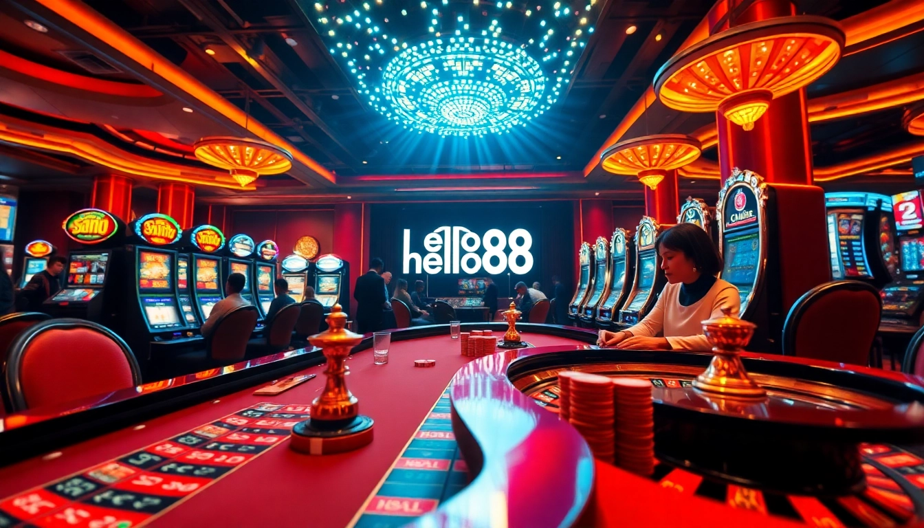 Experience thrilling gameplay at Hello88 with vibrant casino tables and colorful slots.
