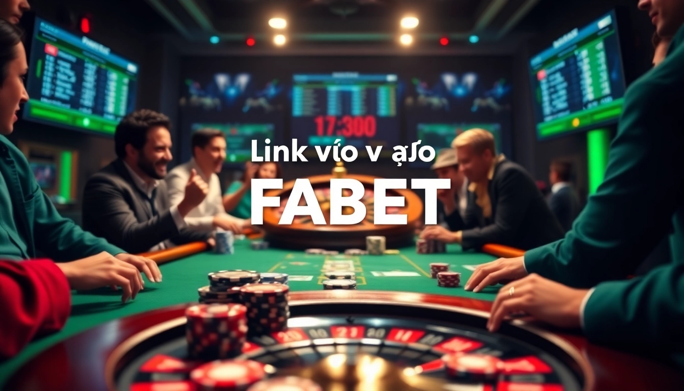 Engage with exciting online gambling action using Link vào FABET featuring vibrant poker chips and digital interfaces.