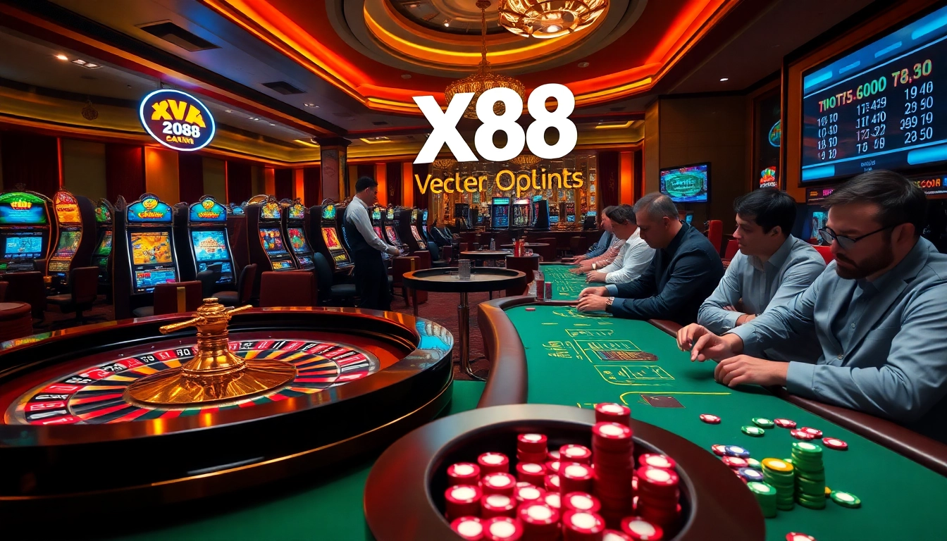 Experience an exciting casino scene featuring XX88 gaming tables and vibrant atmosphere.