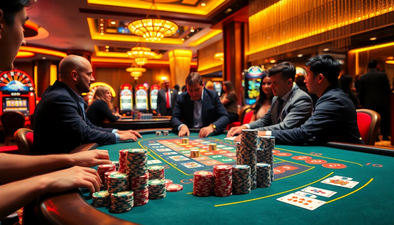 Experience thrilling gameplay at Trang Chủ RR88 with vibrant casino tables and excited players.