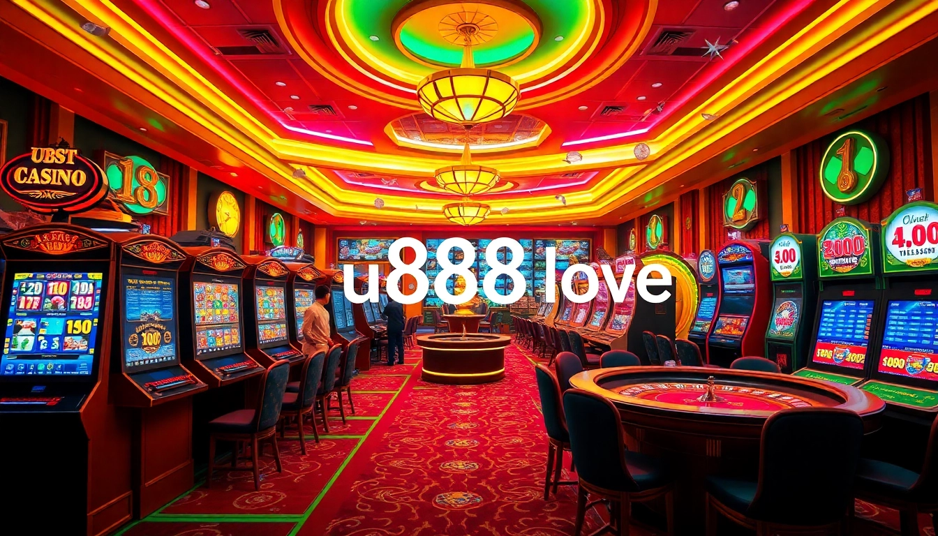 Experience the thrill of u888 love with vibrant casino games and joyful players celebrating their wins.