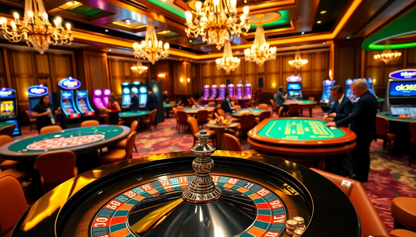 Players enjoying a thrilling game at ok365's vibrant casino table filled with excitement.