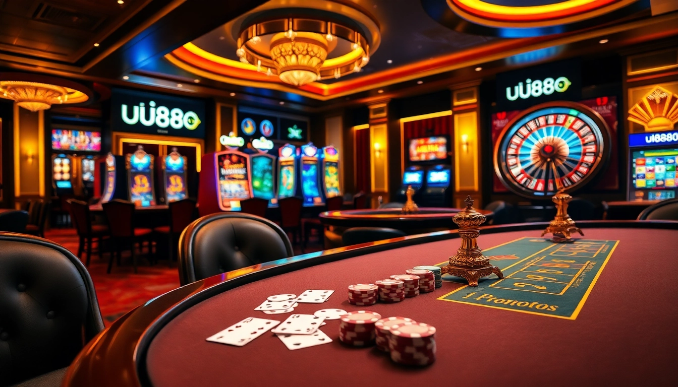 Exciting gambling action at u888 with vibrant slots and luxury casino tables.
