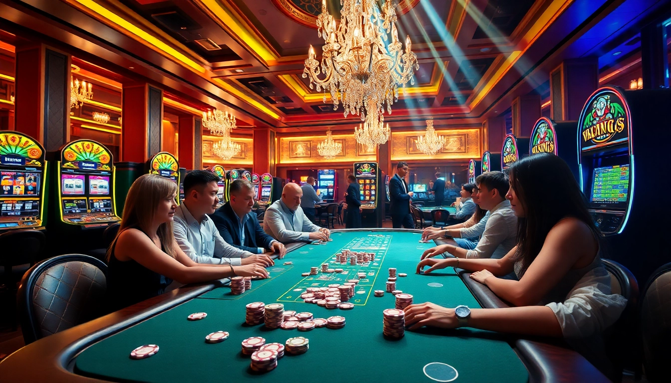 Experience the excitement at dn88 with vibrant casino tables and enthusiastic gamblers.
