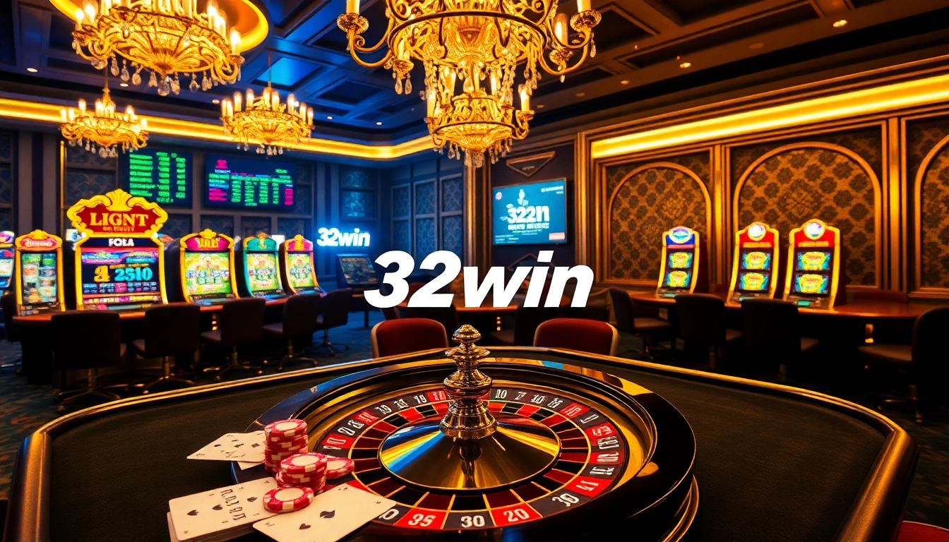 Experience the thrill of winning at 32win’s luxurious gaming tables with bright cards and chips.