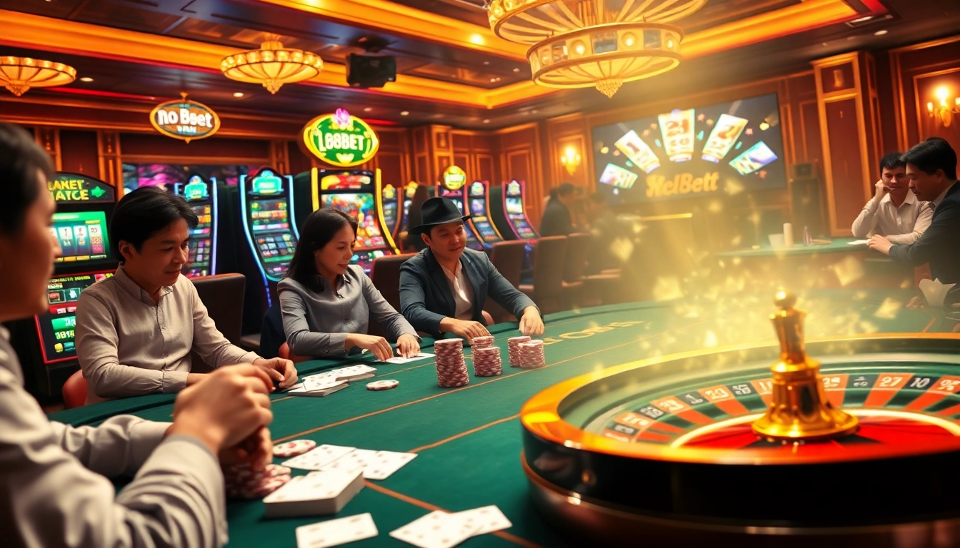 Experience the thrill of online gambling with tải 8xbet showcased in a luxurious casino setting.
