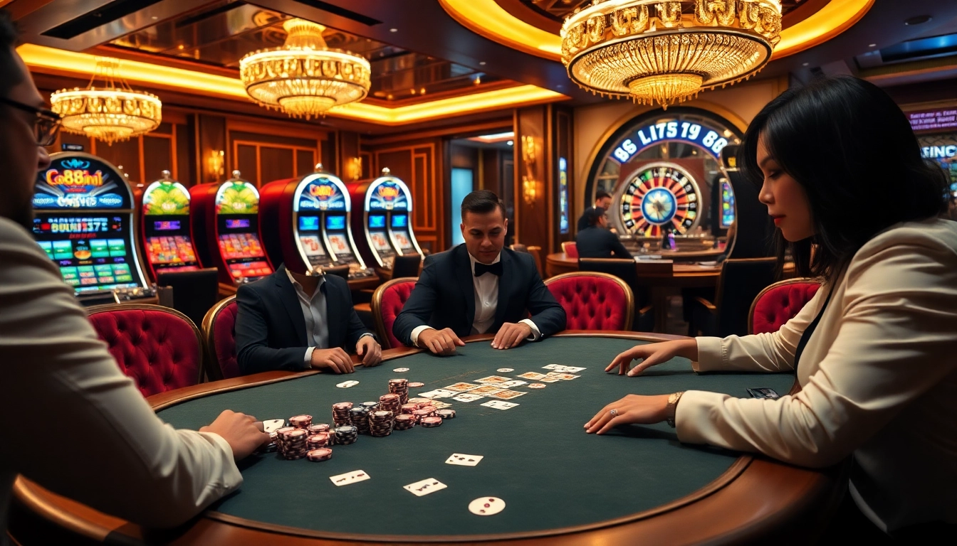 Engaged players winning with 88ii poker chips at a luxury casino table