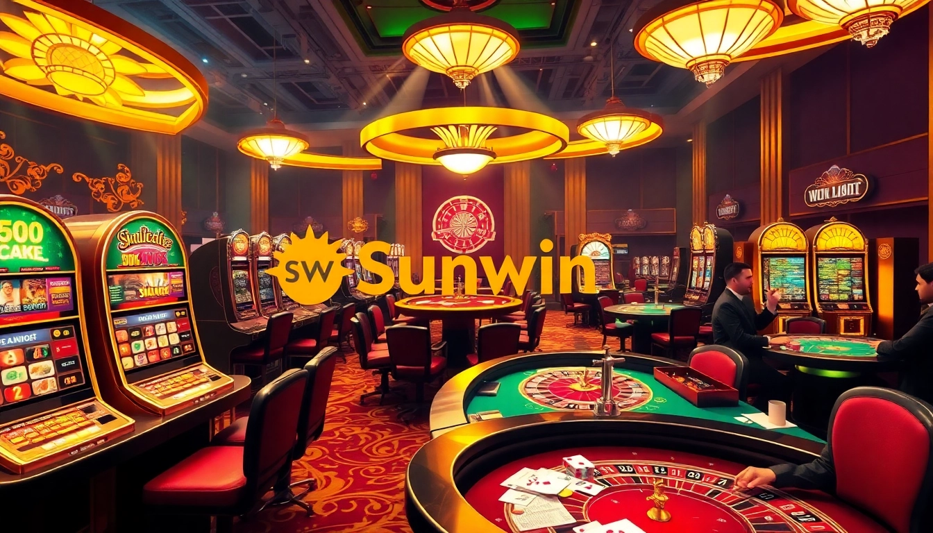 Experience the excitement of Sunwin with vibrant casino games and players at the tables.