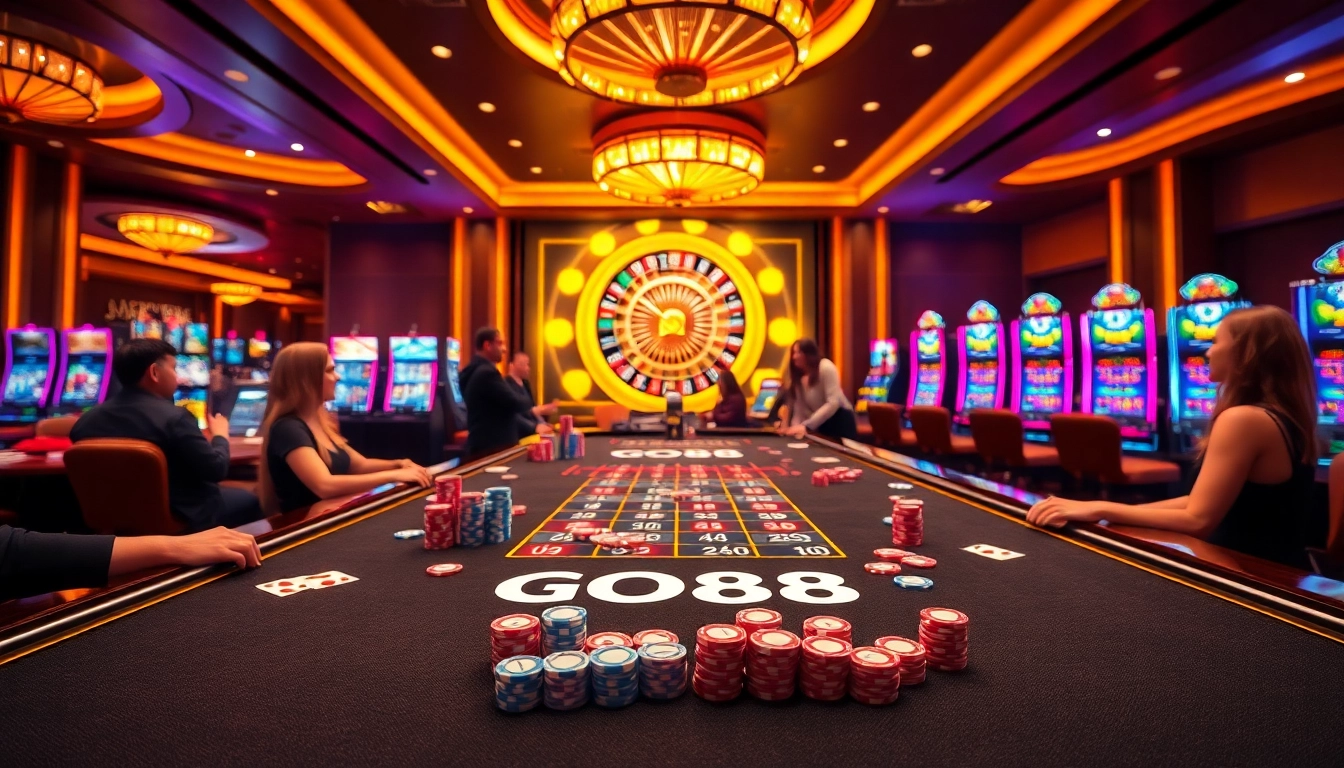 Experience the excitement of GO88 with players enjoying thrilling game action at a casino table.