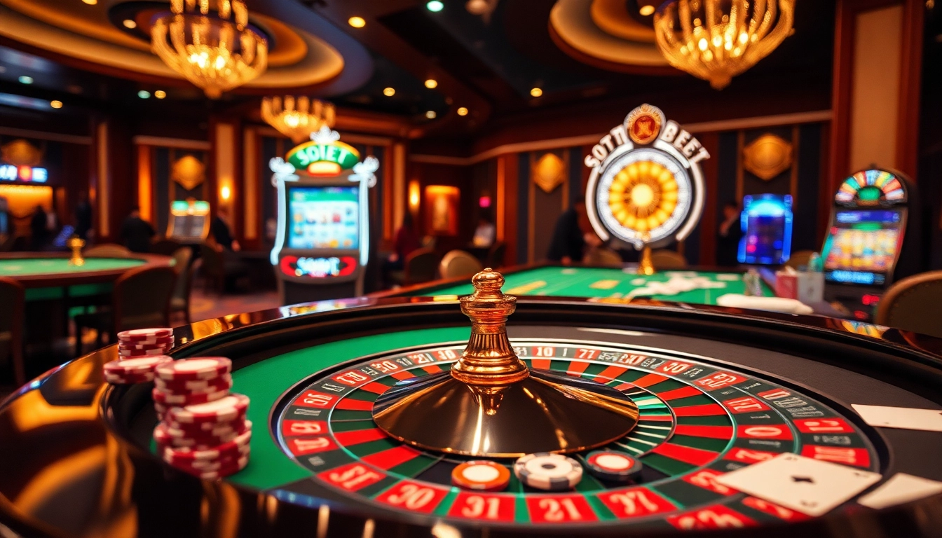 Players enjoying their games at SOIBET with vibrant casino tables and exciting roulette.
