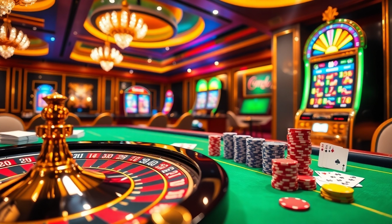 Experience the thrill of DH88 with a vibrant casino scene featuring roulette and poker elements.