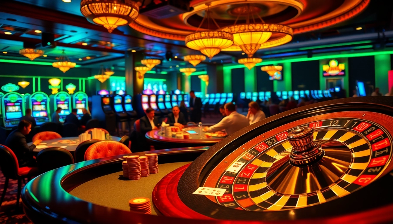 This vibrant casino scene showcases players engaging with poker chips and roulette wheels, emphasizing the thrill of win55.