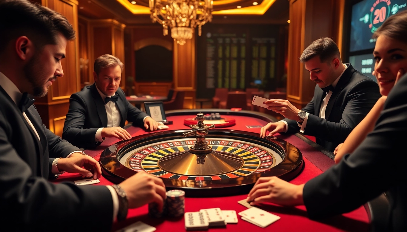 Players engaging with the KK55 roulette wheel in a vibrant casino atmosphere.