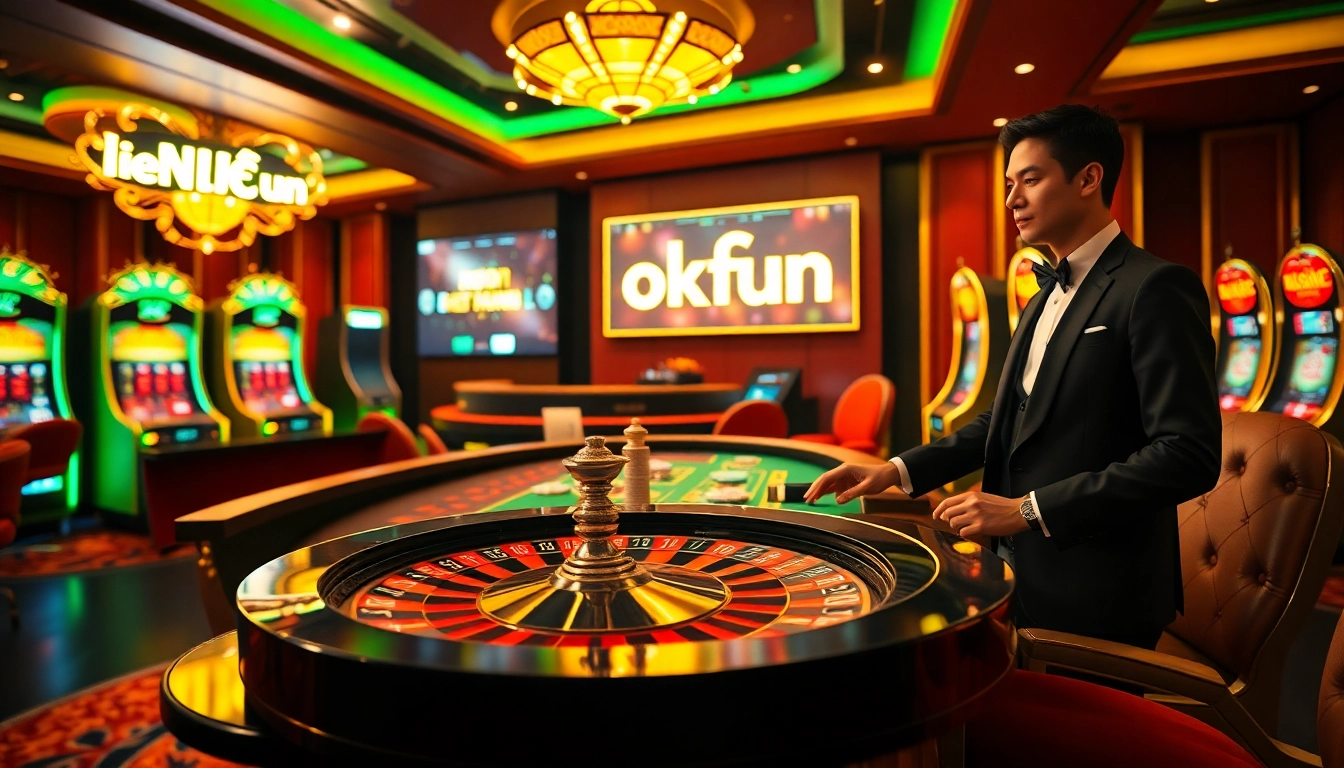 Engaging visual representation of the online gambling experience showcasing liên hệ okfun interactions at the casino.