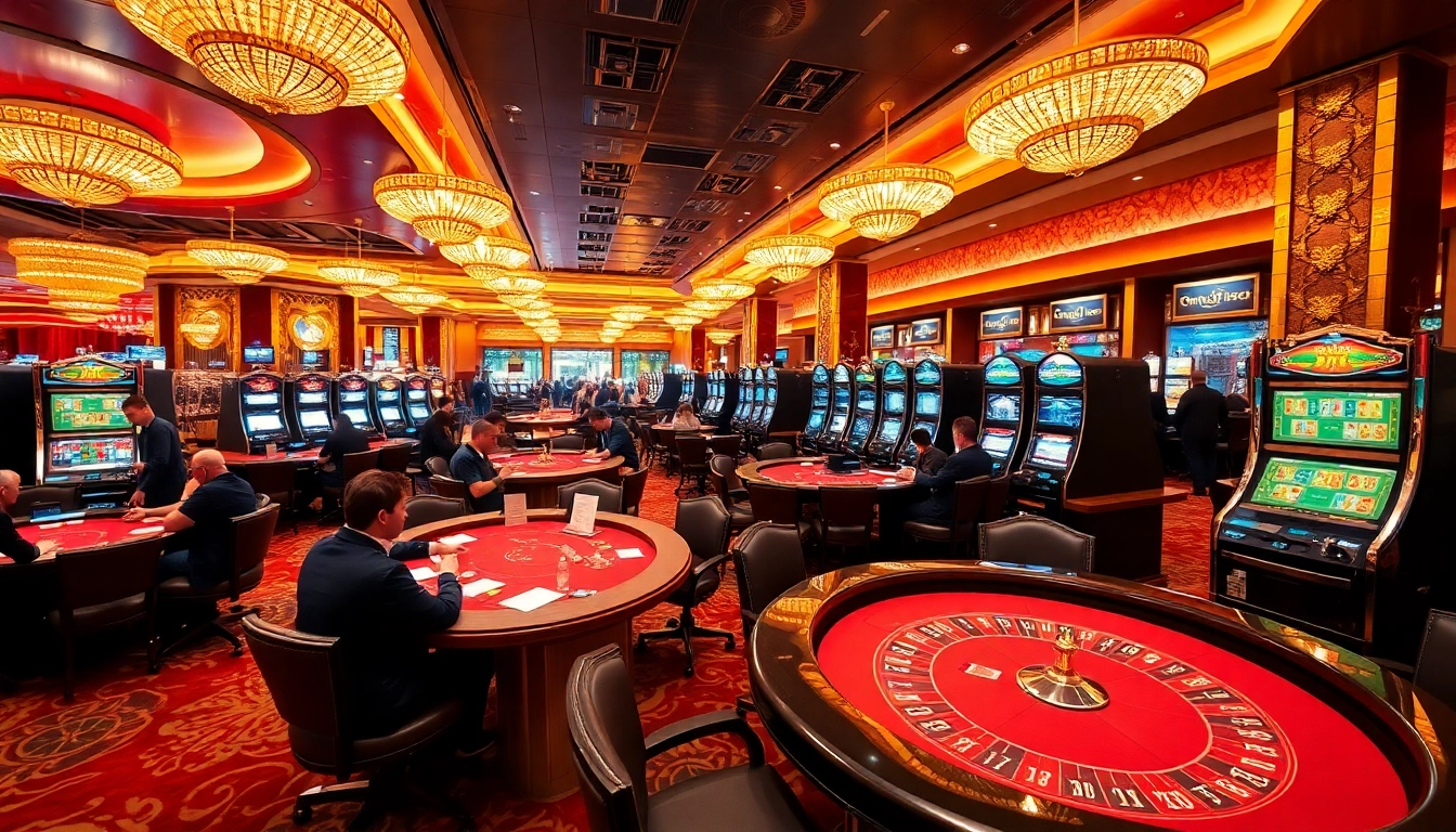 Engaging casino scene with vibrant gaming action at https://jun88pl.com/ showcasing luxury and excitement.