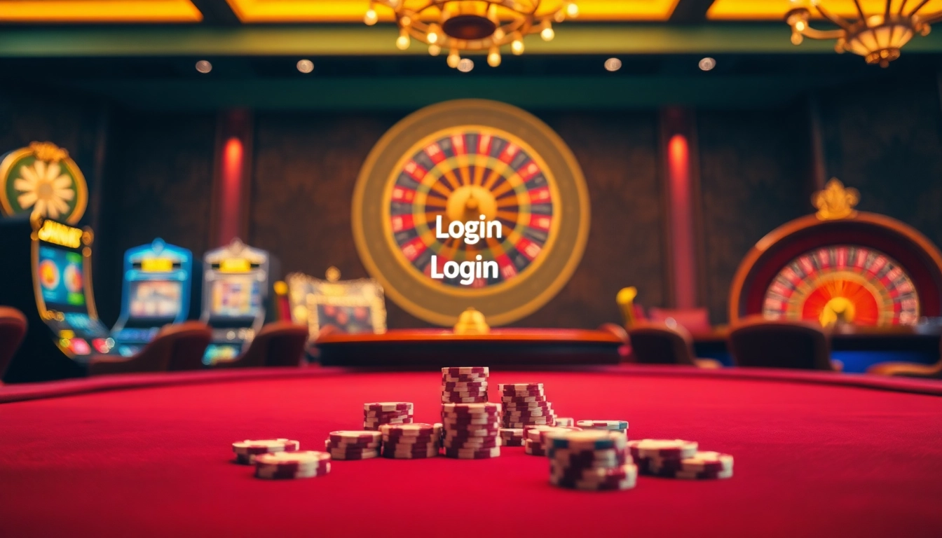 Experience the excitement of Login at a luxurious online casino, featuring vibrant slot machines and elegant tables.