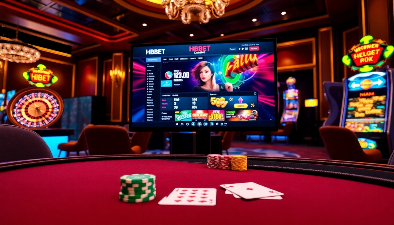 HBBET online gambling showcased on a modern gaming screen with cards and chips.
