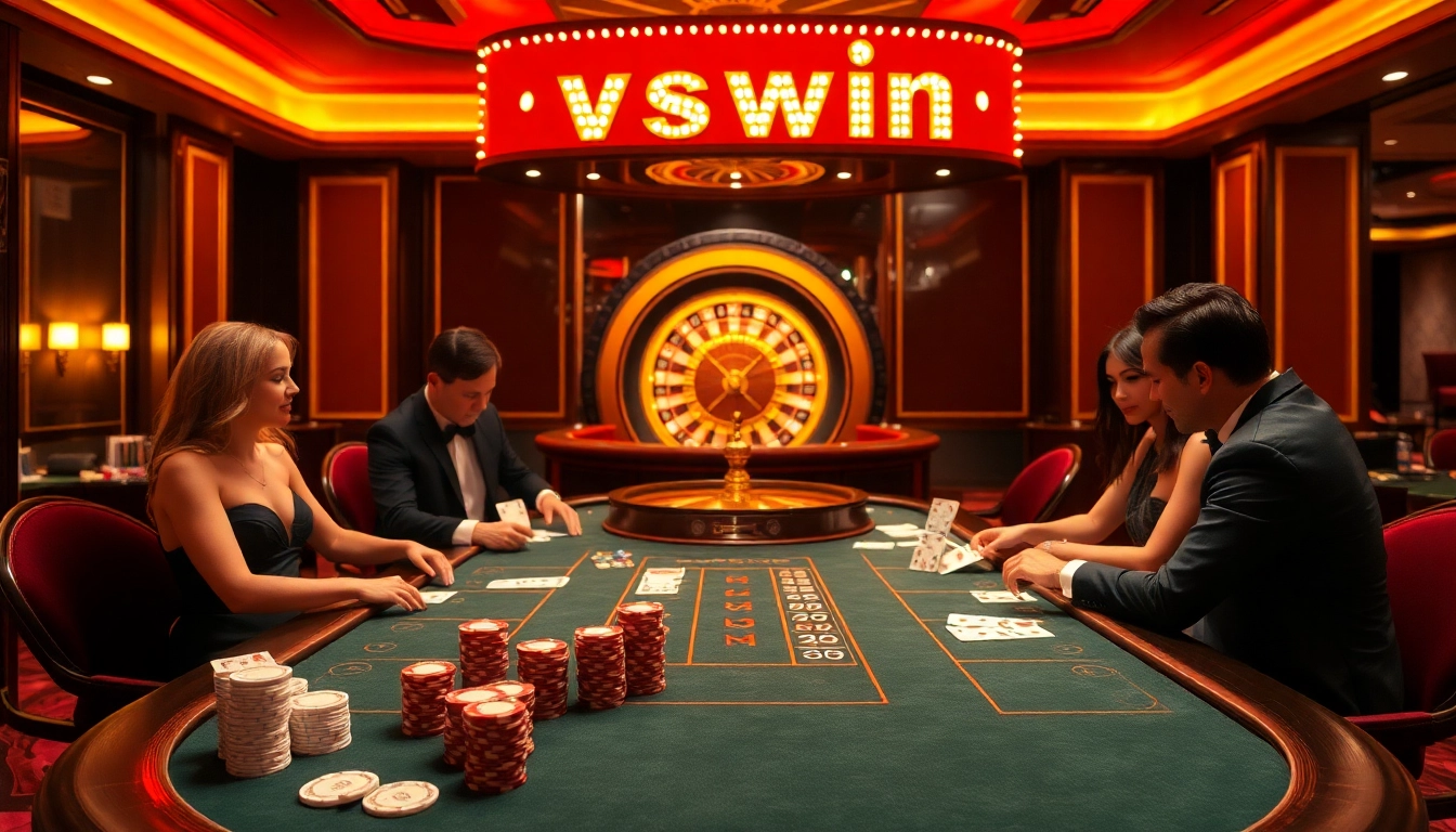 Experience thrilling gameplay at the vswin casino table with poker chips and cards.
