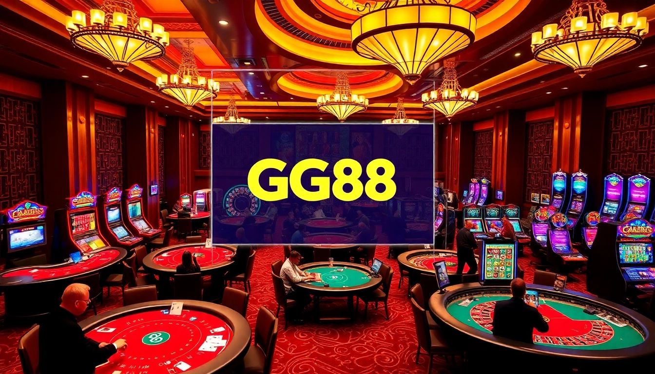 Gambling enthusiasts playing at GG88’s luxurious casino tables.