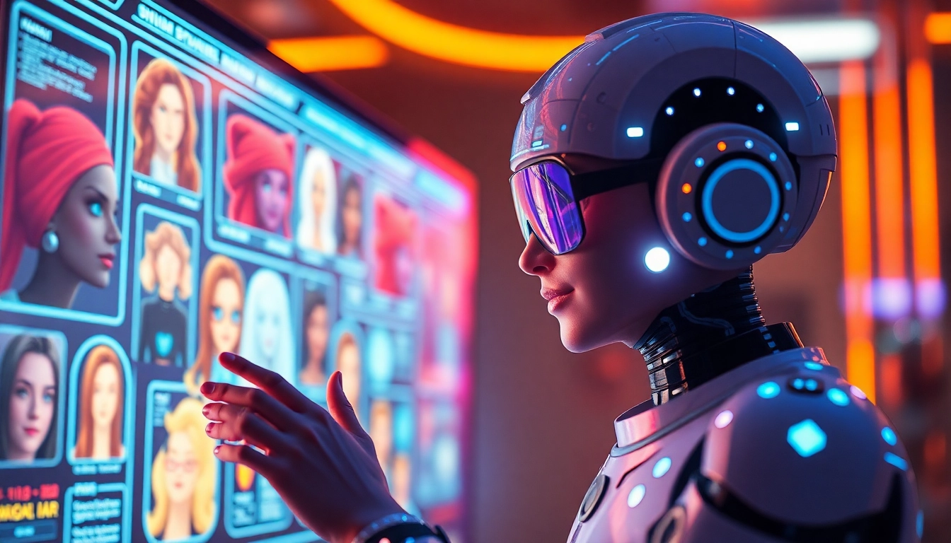 Engaging scene of users interacting with nsfw character ai in a futuristic digital interface.