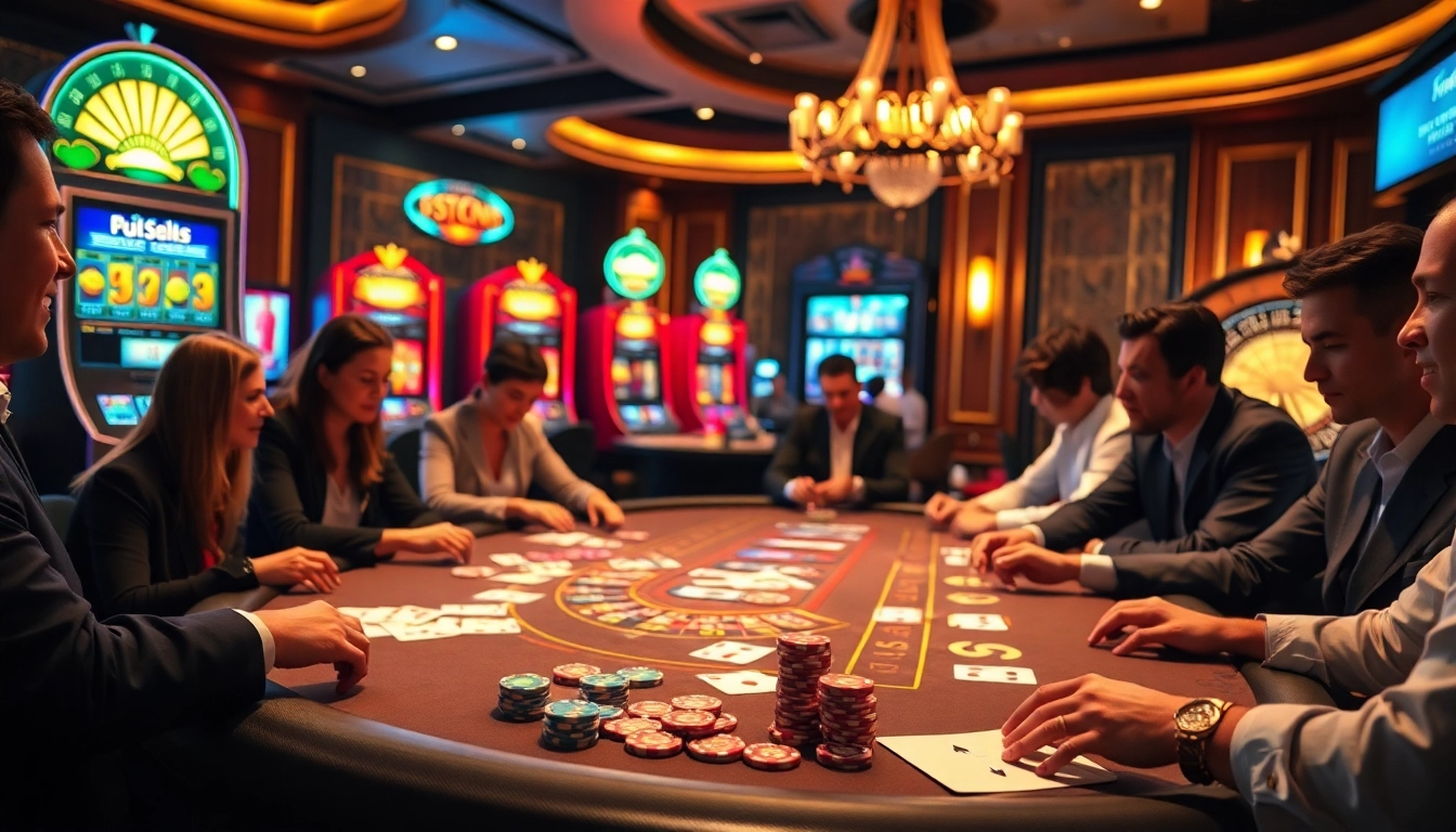 Experience the thrill of gambling at go8 with luxurious casino tables and poker chips.