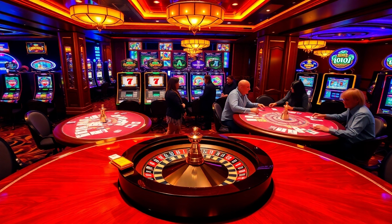 Players experiencing excitement at one88’s luxurious casino tables with vibrant gaming elements.