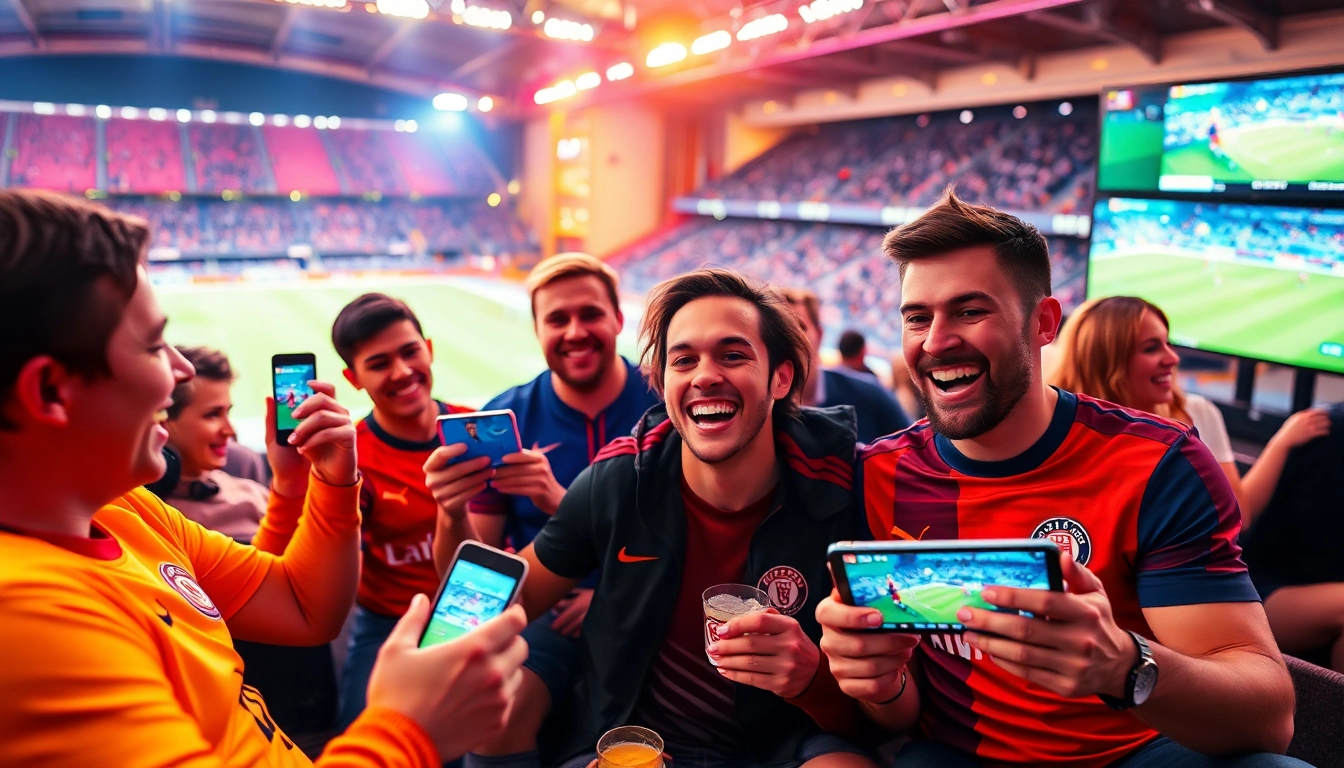 Experience live football streaming at https://vaoluoitv.it.com with excited fans enjoying matches on various devices.