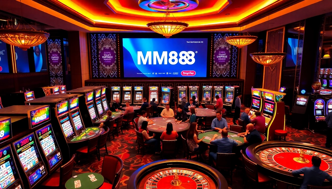 Excited players enjoying a vibrant casino atmosphere at MM88 with games and promotions.
