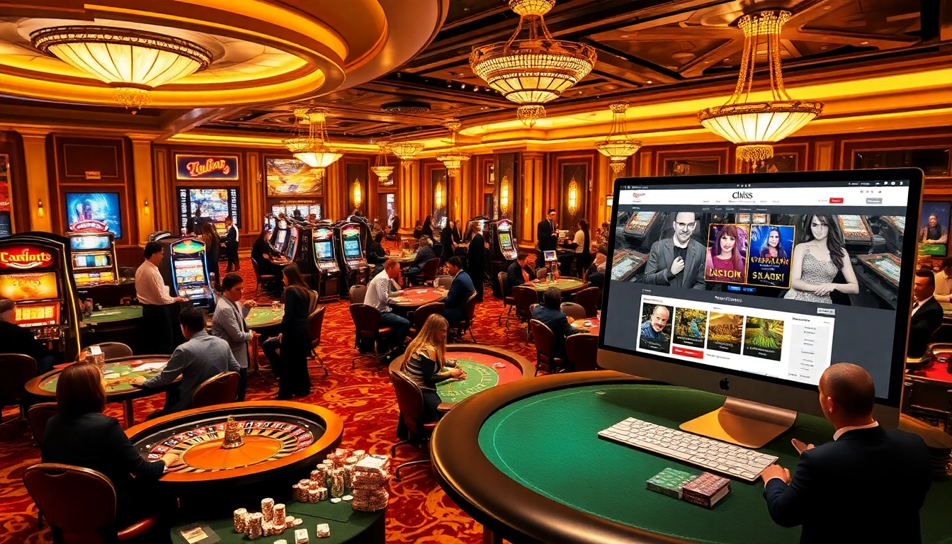 Gamble strategically on a homepage featuring a luxurious casino interior, vibrant games, and engaging players.